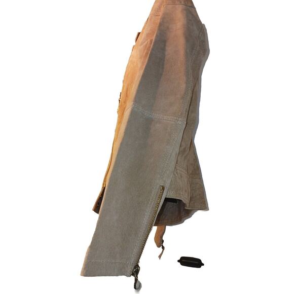 MNG Mango Suede Leather Moto Biker Jacket Women's Size S Tan Beige Zip Up - Picture 5 of 9